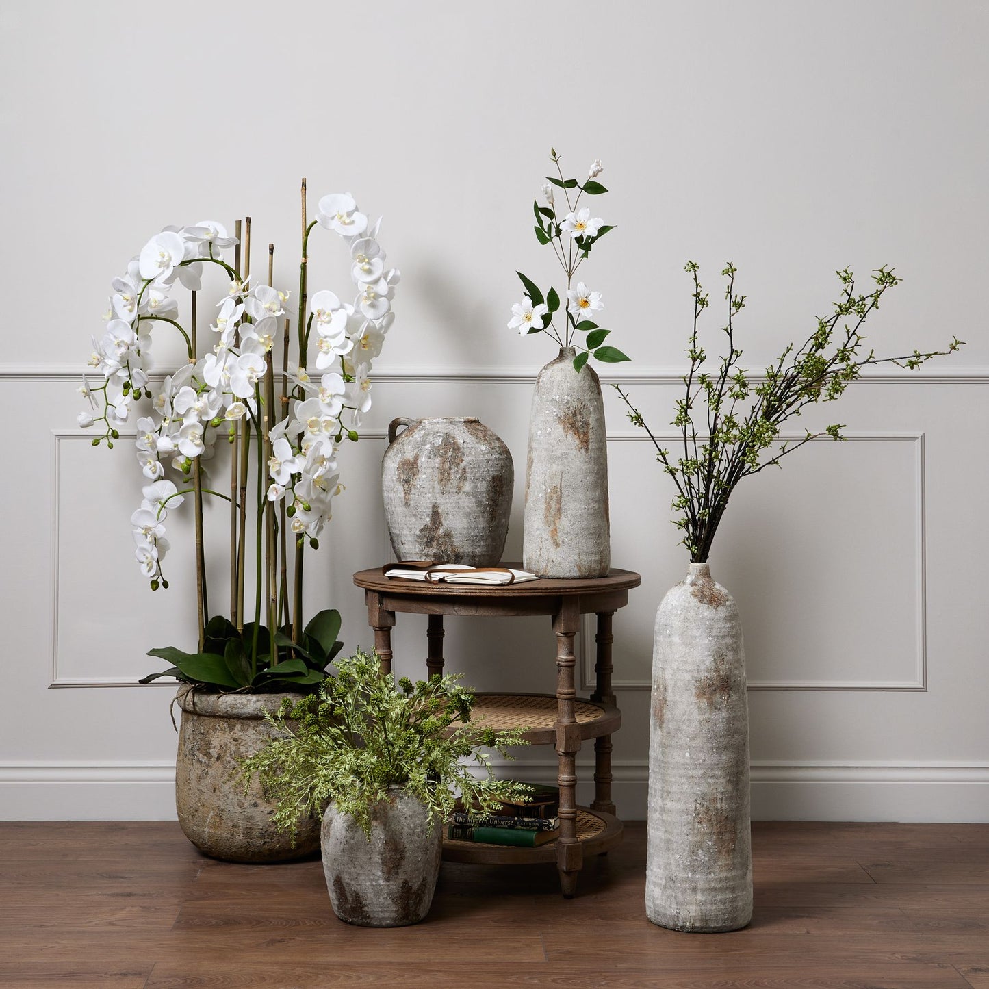 Giant White Orchid In Antique Stone Pot 5ft