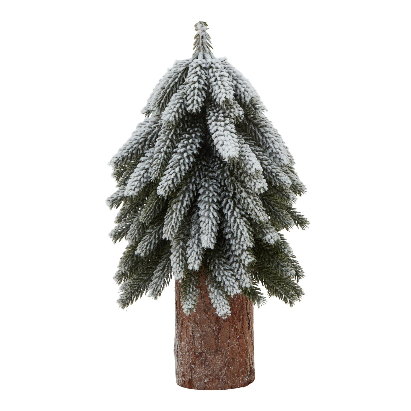 Small Snowy Spruce Tree On Tall Wood Log