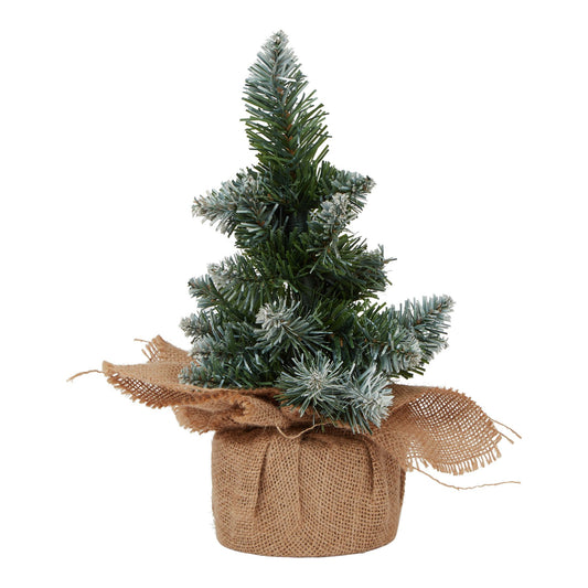 Small Snowy Conifer Tree In Hessian Wrap