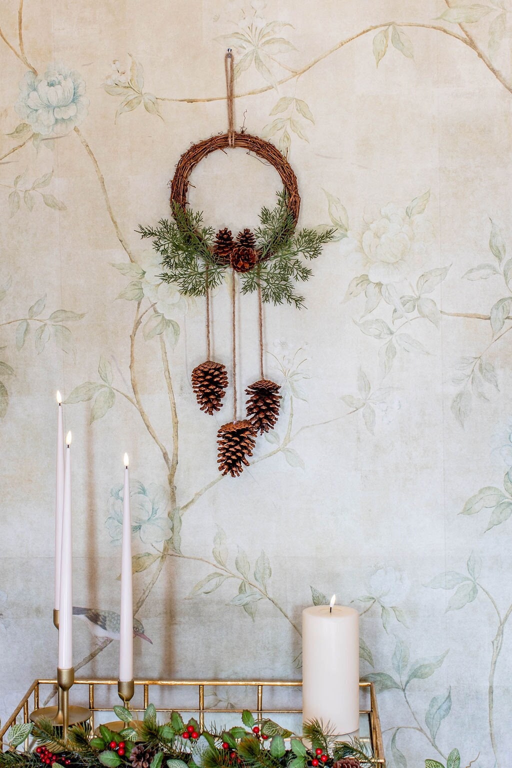 hanging pine cone wreath